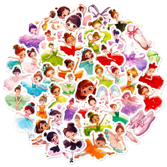 50 Dancing Girl Decorative Stickers, Cute Cartoon Stickers For Decorating Luggage And Cars, Ballet Dancer Vinyl Decals, Laptop Water Bottle DIY Decor,as show