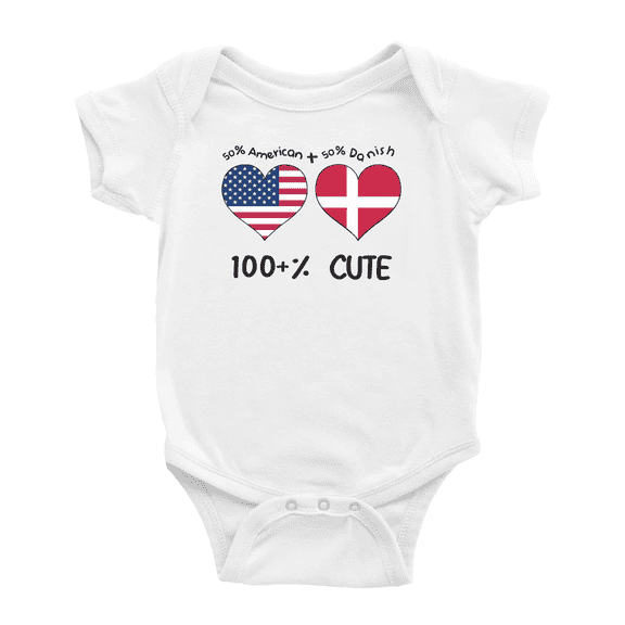 50% Danish + 50% American = 100+% Cute Baby Bodysuits Newborn Clothes (White, 12-18 Months)