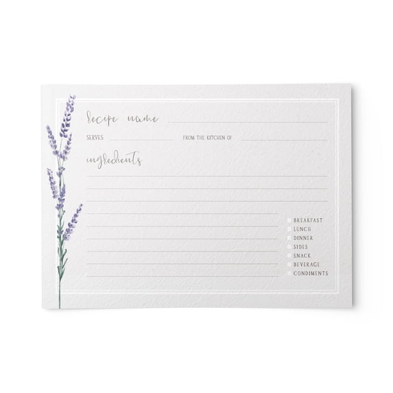 50 Dashleigh Lavender Recipe Cards, Water Resistant, 4x6 inches