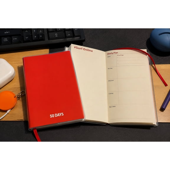 50 Days Daily Planner Notebook, Undated Productivity Journal for Goal Planning, Habit Tracker, Daily Organizer with Hardcover Cover and Ribbon Bookmark