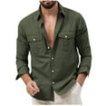 thumbnail image 1 of 50% OFF Deals JSGEK Long Sleeve Long Sleeve Turn Down Collared Tops Casual Clothes for Men Regular Fit Solid Color Loose Vintage Men's Spring BusinessShirts Button Down Blouse Army Green S, 1 of 5