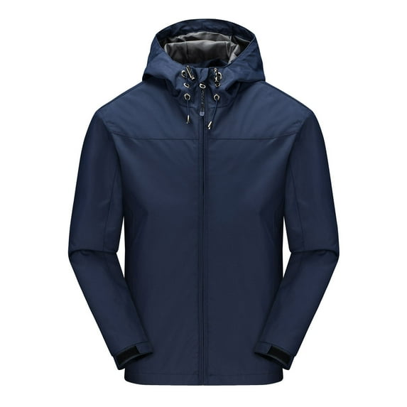 JSGEK Sales Men's Fashion Punching Jacket Long Sleeve Solid Outdoor Detachable Hood Pocket Mountaineering Solid Color Waterproof Jacket Dark Blue M