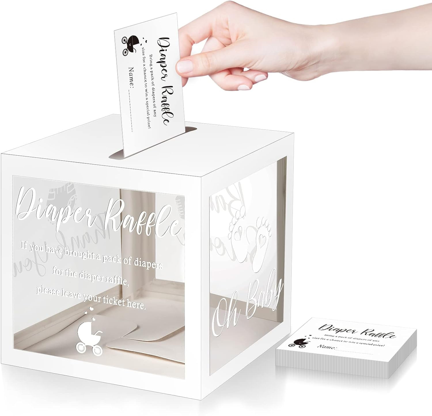 50 Diaper Raffle Tickets with Box Cute Baby Shower Game Cards