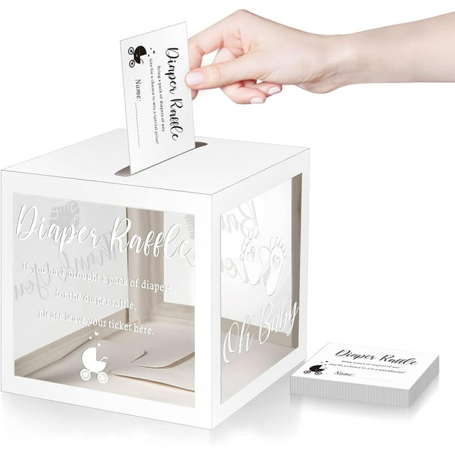 50 Diaper Raffle Tickets with Box Cute Baby Shower Game Cards