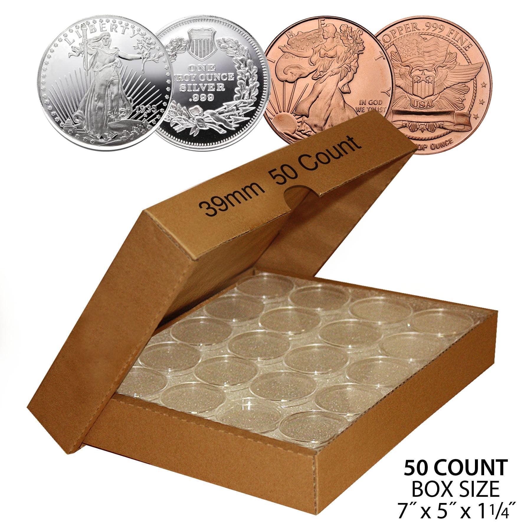 50 Direct Fit Airtight H40 Coin Holder Capsules Holders For ASE 1oz SILVER EAGLE w/Cardboard BOX