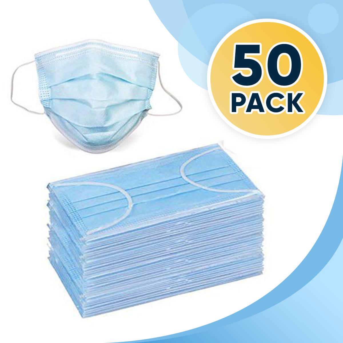 50 Disposable Face Masks, 3-ply Breathable Dust Protection Masks, Elastic Ear Loop Filter Mask - image 1 of 3