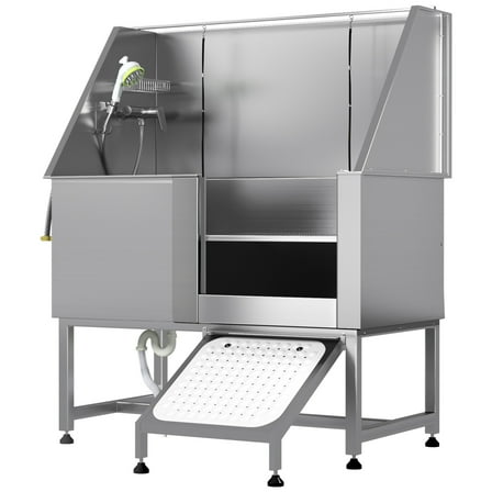 50" Dog Grooming Tub for Home,Dog Washing Station with Ramp,Stainless Steel Pet Bathing Station for Salon Vet Kennel Right Door