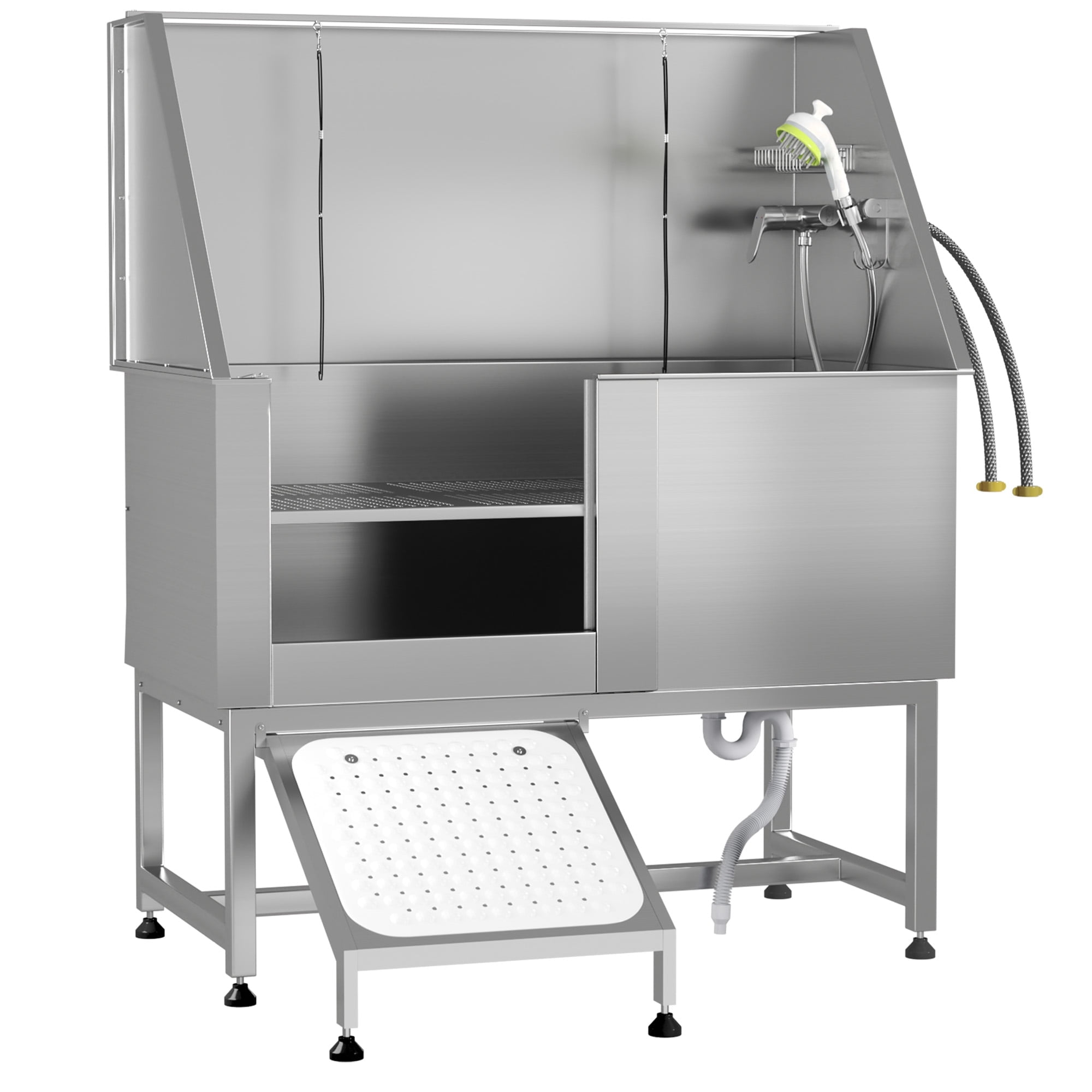 50" Dog Washing Station Professional Stainless Steel Dog Pet Grooming Bath Tub for Salon,Dog Bathtub with Ramp for Indoor Outdoor, Left Door