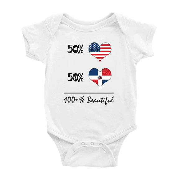 50% Dominican + 50% American = 100+% Beautiful Funny Baby Bodysuit For Boy Girl