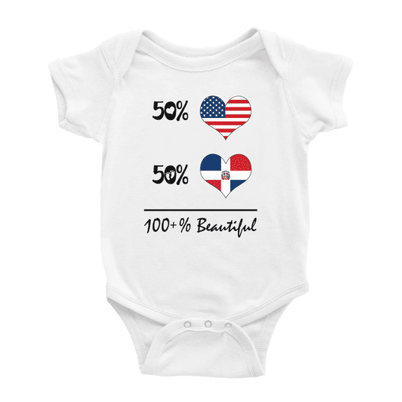 50% Dominican + 50% American = 100+% Beautiful Funny Baby Bodysuit For Boy Girl