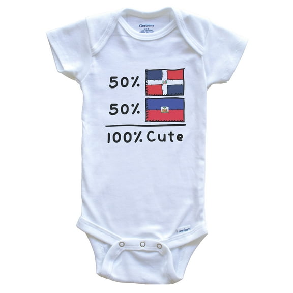 50% Dominican Plus 50% Haitian Equals 100% Cute Dominican Republic Haiti Flags Baby Bodysuit, 0-3 months white