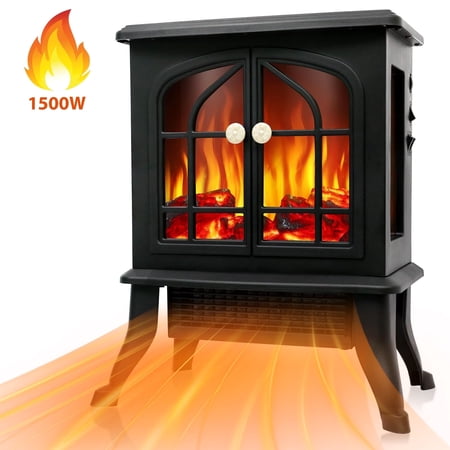 1500W Infrared Quartz Electric Fireplace, Electric Fireplace Heater with Realistic 3D Flame Effect, Electric Heater with Overheat Protection for Home Bedroom Office