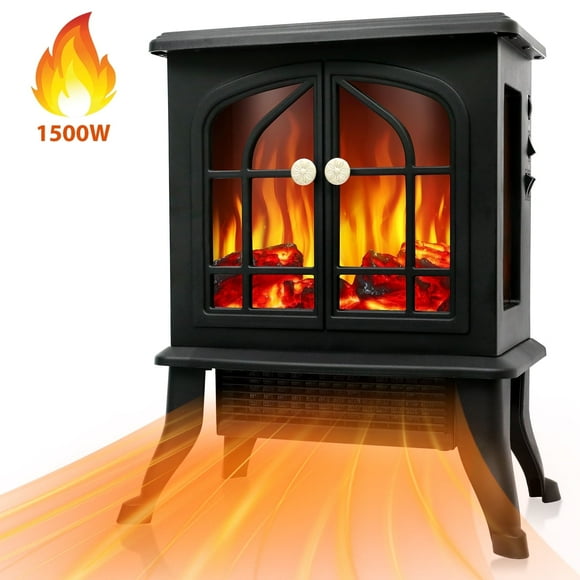 1500W Infrared Quartz Electric Fireplace, Electric Fireplace Heater with Realistic 3D Flame Effect, Electric Heater with Overheat Protection for Home Bedroom Office