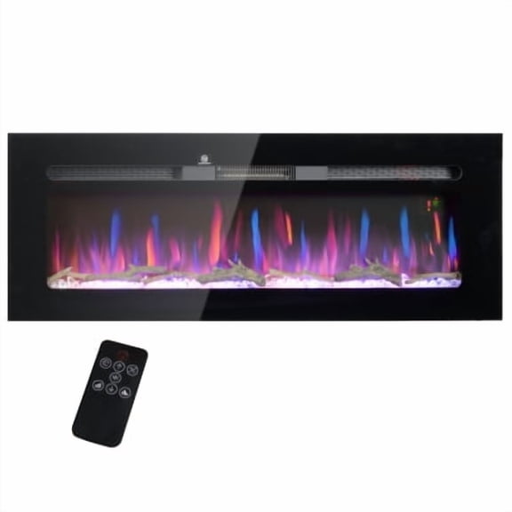 50" Electric Fireplace Insert with 3D Flame Effect for 431 Sq. Ft. Room, Home Heater with Panel Control, Remote Control, Adjustable Flame Color and Brightness, 8H Timer, Black