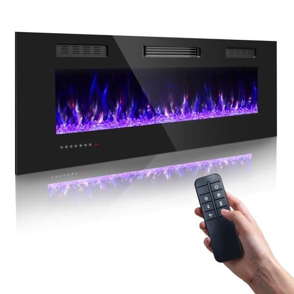 50" Electric Fireplace Insert, Electric Fireplace Wall Mounted with Remote & Timer, Adjustable Flame Color, 750/1500W