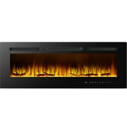 50" Electric Fireplace Wall Mounted and Recessed with Remote Control, 750/1500W Ultra-Thin Wall Fireplace Heater W/Timer Adjustable Flame Color and Brightness