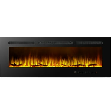 50" Electric Fireplace Wall Mounted and Recessed with Remote Control, 750/1500W Ultra-Thin Wall Fireplace Heater W/Timer Adjustable Flame Color and Brightness