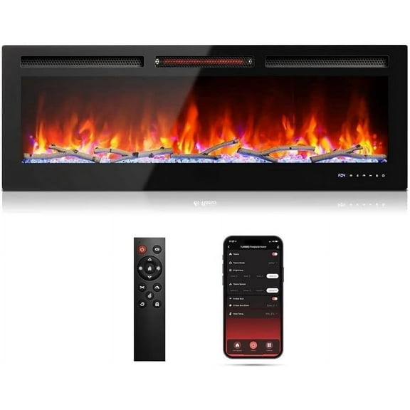 50" Electric Fireplace Wall Mounted or Recessed, Smart WiFi Infrared Electricr, Ultra-Thin 750/1500W Heater, Remote & Touch Control, 12 Color Flames Adjustable, Low Noise Operation