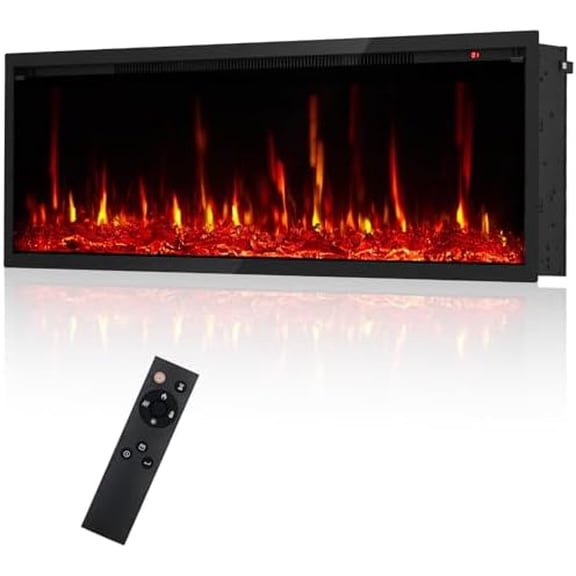 50" Electric Fireplace, Wall Mounted & Recessed Ultra-Thin Fireplace Heater, 750/1500W, 12 Flame Colors,5 Brightness Levels, Remote & Touch Screen, Timer, Low Noise for 400 Sq Ft Room