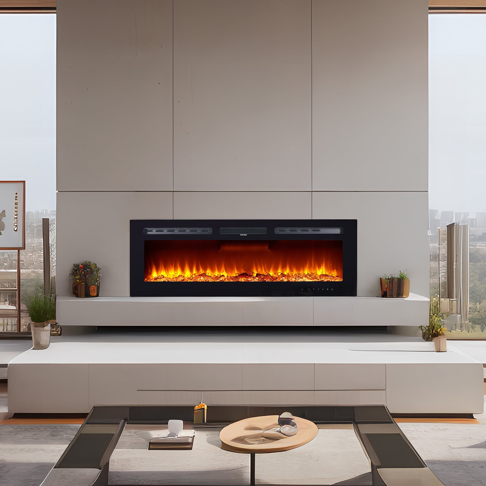 50" Electric Fireplace with 12 Realistic 3D Flame Colors | Recessed or