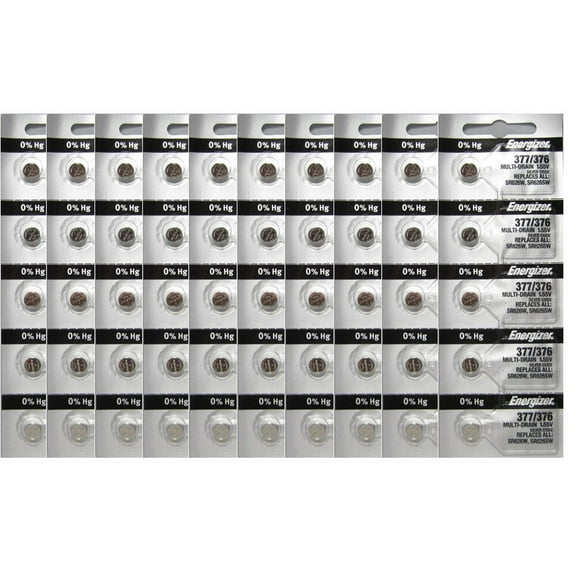 50 Energizer 377 376TZ 376 SR626W LR626 LR66 606 G4 Silver Oxide Watch Battery