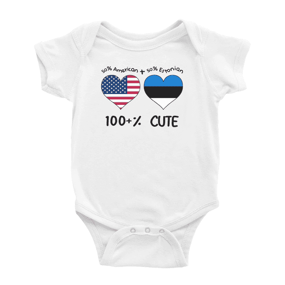 50% Estonian + 50% American = 100+% Cute Baby Romper Bodysuit For Boy Girl (White, 3-6 Months)