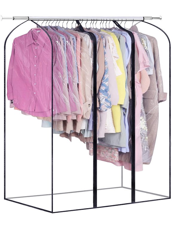 50'' Extra Large Clear Hanging Garment Bags for Closet Storage Bottom Enclosed Garment Rack Cover Sealed Wardrobe Clothes Protector for Coats, Suits, Dresses (Not Including Frame)
