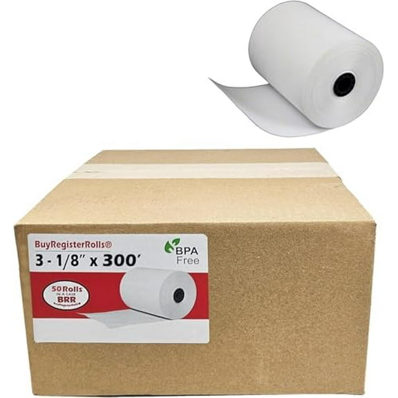 (50 Extra Large Rolls) 3 1/8 x 300 Thermal Paper Receipt Rolls fits all Clover POS Cash Register Printers  SCP700 TSP100 TSP300 TSP400 TSP500 TSP600 TSP 700 TSP2000 CT S300 from