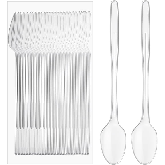 50 Extra Long Spoon Ice Cream Float Plastic Sundae Spoon Bulk 8 Inch Long Handle Spoon Ice Cream Milkshake Tea Cocktail Root Beer Float and High Drink (Clear)