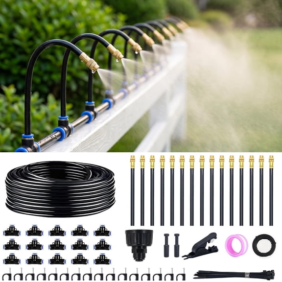 50 FT 1/4" Drip Irrigation Kit with 360° Adjustable Nozzles for Garden Lawn Plants