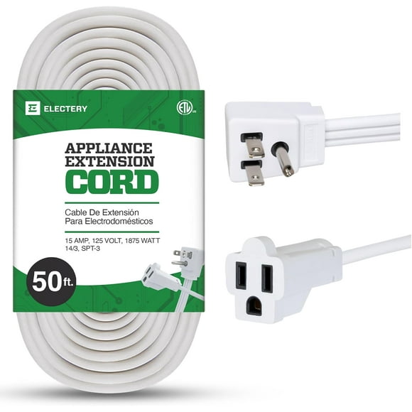 50 FT Air Conditioner and Major Appliance Extension Cord, 14/3 Gauge Heavy Duty SPT-3 15 Amps Cable, ETL Listed - White