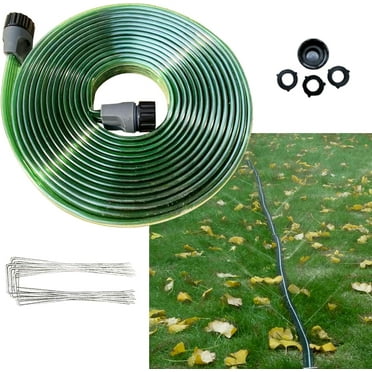 50 FT Flat Sprinkler Hose for Lawn Watering Garden Soaker Hose with Holes, Heavy Duty Lightweight No-Kink Water Hose with Stakes, Irrigation Hose, Great Fun for Kids and Dog
