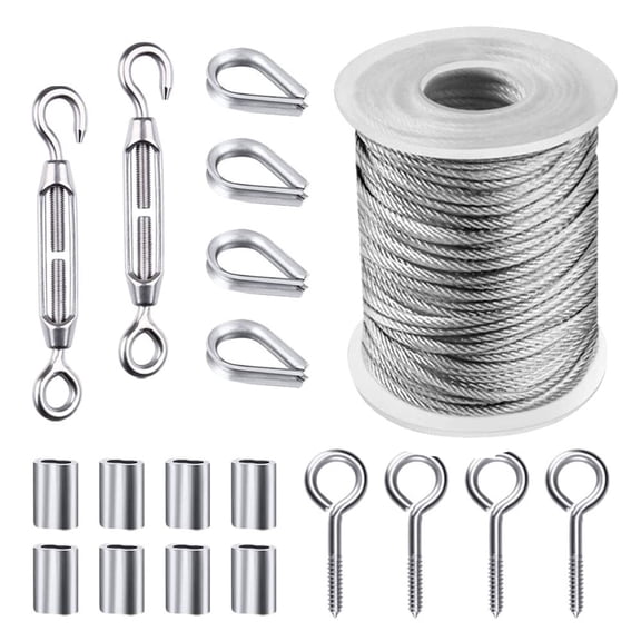 50 FT Garden Wire/Picture Wire/Wire trellis Kit PVC Coated Heavy Duty Stainless Steel Cable Rope Lag Screw Eye 19 Pcs