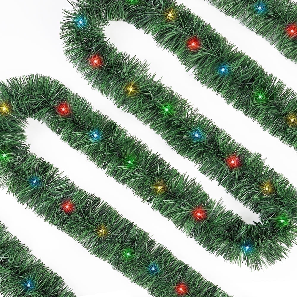 50FT Pre-lit Christmas Garland Lighted Decoration Battery Operated 100 LED Multicolor String Lights Xmas Garland for Indoor Outdoor Decor