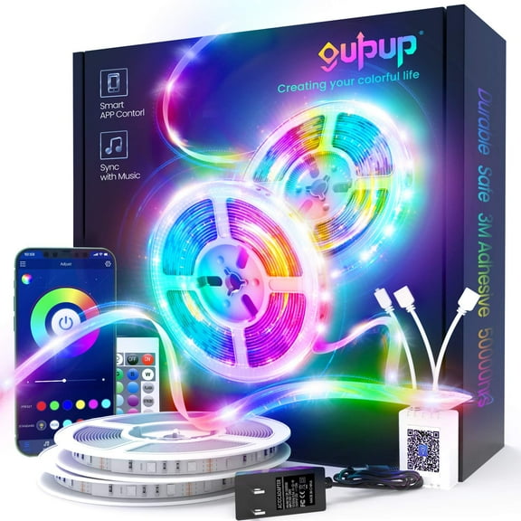50 FT Long LED Strip Lights, GUPUP LED Lights for Bedroom 50 ft, Color Changing Light Strip with Sync to Music, Smart Lights Controlled via Bluetooth APP and IR Remote. 50FT