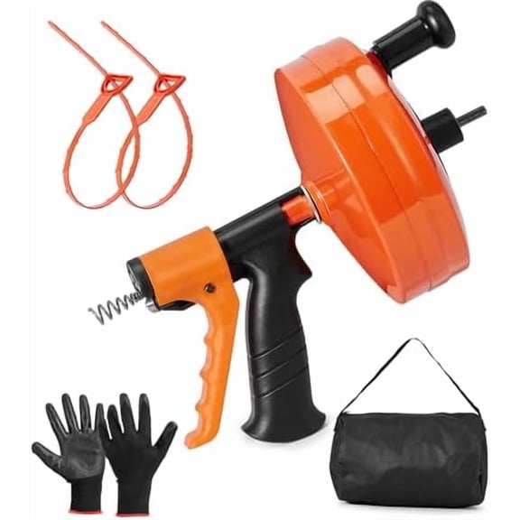 50 FT Plumbing Snake with Auto-Feed - Heavy Duty Drain Auger for Toilet/Sink/Shower/Bathtub Clogs, Drill-Compatible Sewer Snake Tool & Flexible Steel Cable - Snake Drain Hair Remover Tool