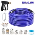 thumbnail image 1 of 50 FT Sewer Jetter Kit for Pressure Washer, Drain Cleaning Hose with Short Spray Gun, 1/4" NPT Rotating & Button Nose Nozzles, M22-14mm & 3/8" Quick Connect Adapters, 1 of 9