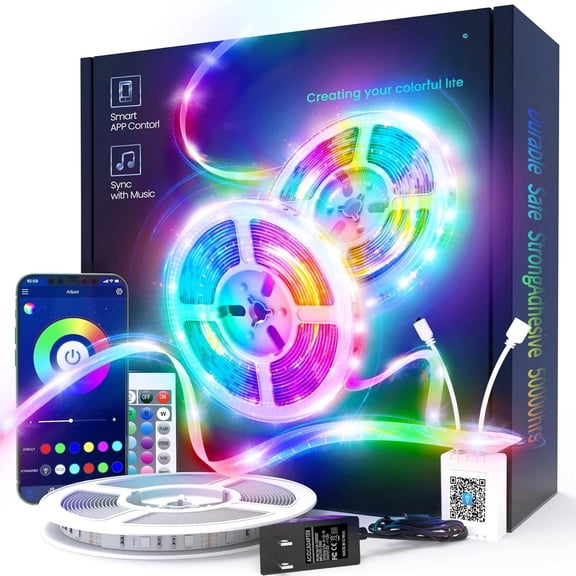 50 FT Strip Lights, Lighting for , Color Changing Light Strip with Music Sync, Phone Controller and IR Remote(APP+Remote +Mic)