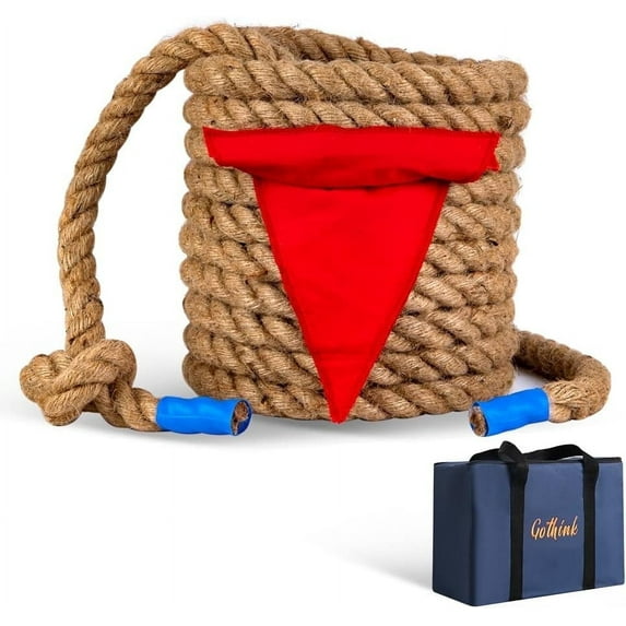 50 FT Tug of War Rope Set for Kids - Soft Natural Jute Fiber Rope with Red Flag for Field Day,Birthday/Holiday Party Game,Camping/Backyard Outdoor Games & Team Activities