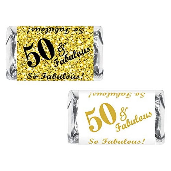 50 & Fabulous Miniatures Candy Bar Wrapper, (Set of 60) Mini Candy Bar Stickers Labels; Birthday Party Favor Dcor. Candy Not Included.