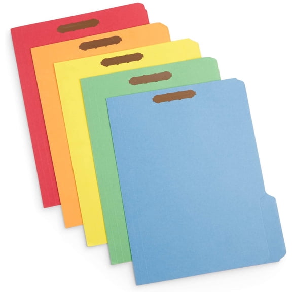 50 Fastener File Folders File Folders with Fastener 1/3 Cut Reinforced Tab Durable 2 Prongs for Medical Files Law Client Files or Office Reports Letter Size Assorted Colors 50 Pack