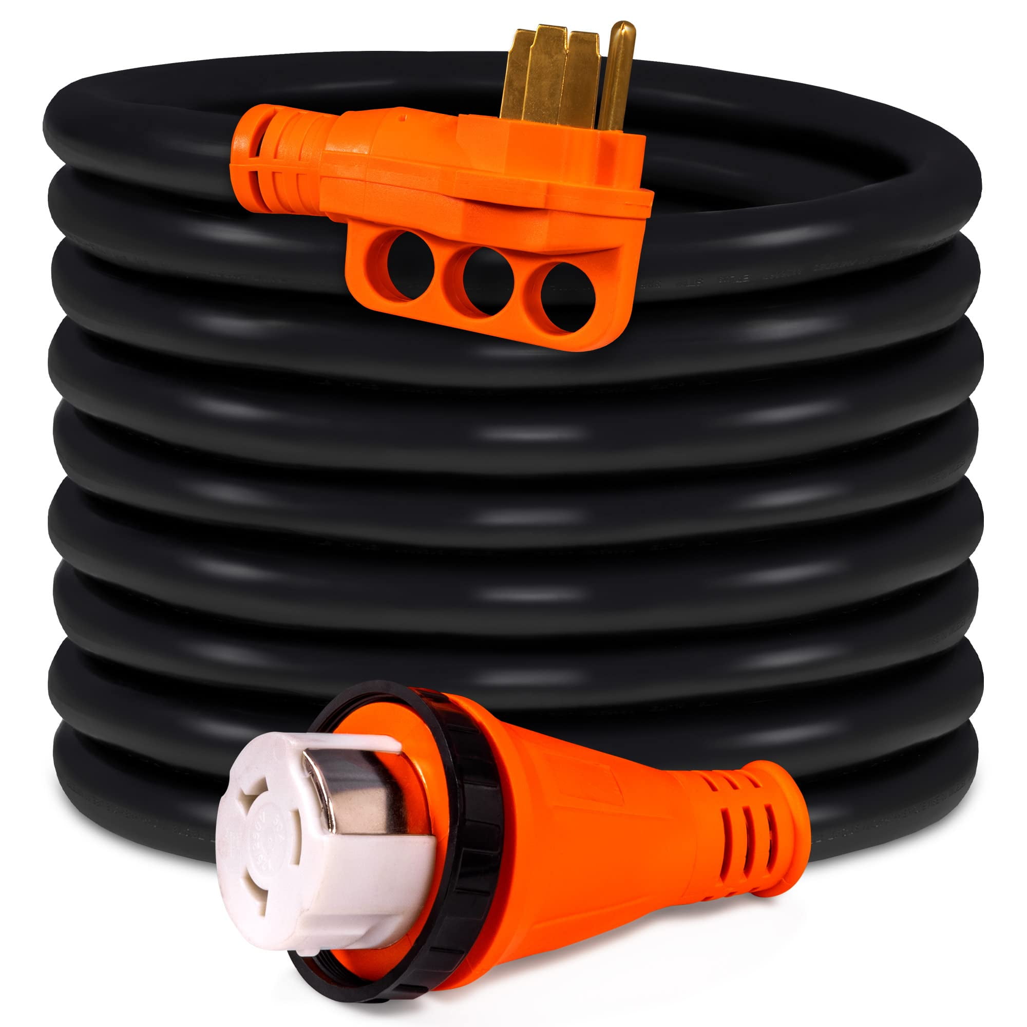 50 Feet 125/250V 50A RV Power Extension Cord [Twist Lock] [NEMA 14-50P/SS2-50R] [6/3+8/1 AWG STW Copper 4 Wires] [LED Indicator] [ETL Listed] [EZ-Grip Handle] For RV Trailer Camper Campsite