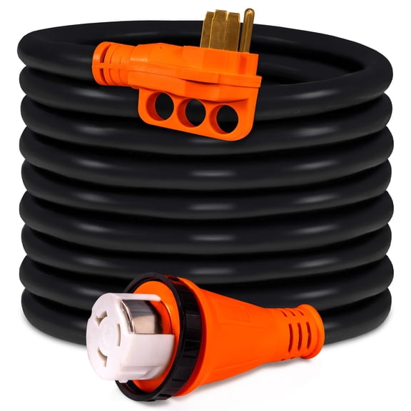 50 Feet 125/250V 50A RV Power Extension Cord [Twist Lock] [NEMA 14-50P/SS2-50R] [6/3+8/1 AWG STW Copper 4 Wires] [LED Indicator] [ETL Listed] [EZ-Grip Handle] For RV Trailer Camper Campsite