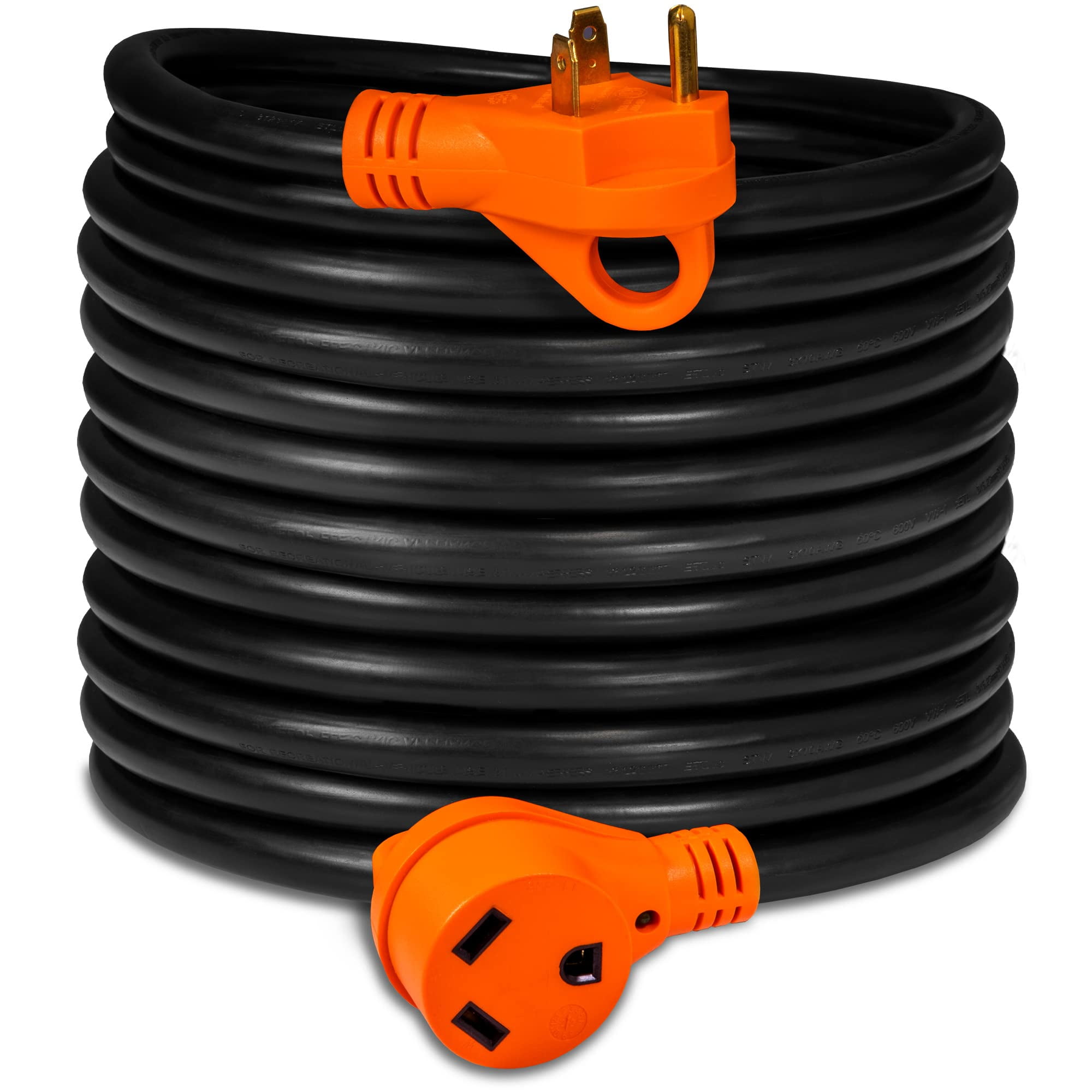 50 Feet 125V 30A RV Power Extension Cord [NEMA TT-30P/30R] [Heavy Duty 10/3 Gauge STW Copper Wires] [LED Indicator] [ETL Listed] [EZ-Grip Handle] For RV Trailer Camper Campsite