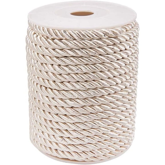 About 50 Feet Craft Nylon Rope 5mm 3 Ply Twisted Decor Trim Cord Multipurpose Utility Nylon Thread Cord for Jewelry Making Curtain Tieback - Blanched Almond Blanched Almond 1roll