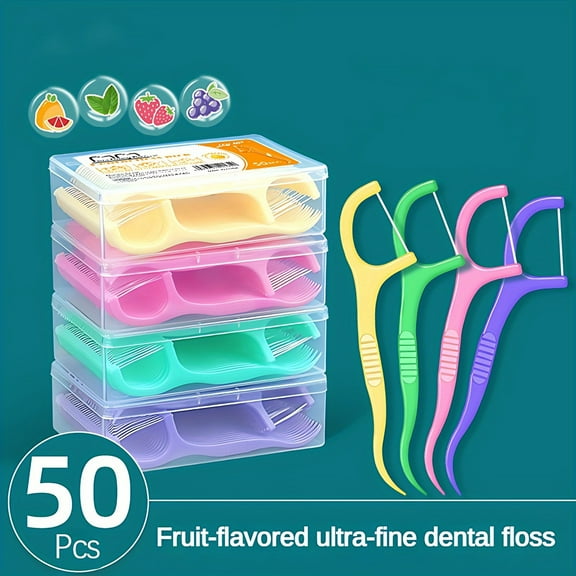 [50 Feet Dental Floss]50 Feet Mint Flavor Dental Floss Picks with Toothpicks |Individually Packaged,Portable Box,Made of Polypropylene Material,Alcohol-Free,Suitable for Home Use,Fine and Smooth Floss