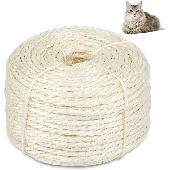 50 Feet Sisal Rope for Cat Scratching Post, 1/4 Inch White Cat Tree Rope, 1/4 Inch DIY Hemp Twine Rope for Repairing, Recovering Scratch Post Cats Tree Tower Replacement (White)