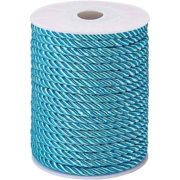 50 Feet Twisted Cord Rope Craft Nylon Rope 5mm 3 Strand Multipurpose Utility Cord Trim Choker Thread for Jewelry Making Knot Rosaries Upholstery Curtain Tieback Honor Cord - Dark Turquoise