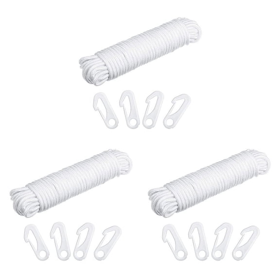 50 Feet X 1/4inch Flag Pole Halyard Rope with 12 Pieces Flag Pole Hook Clips,Outdoor Flagpole Accessories Compatible