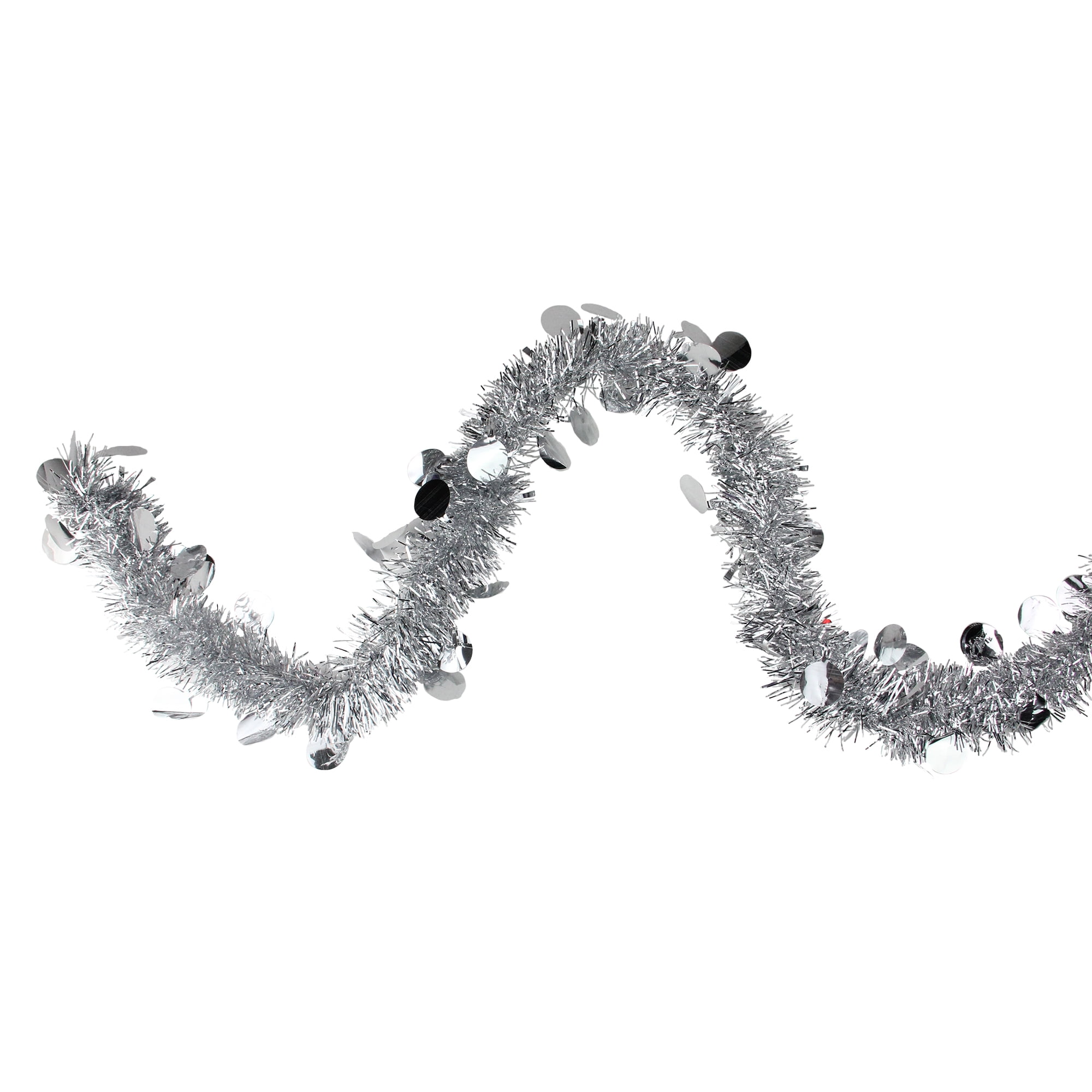 50' Festive Silver Christmas Tinsel Garland with Holographic Polka Dots - Unlit - 5 Ply